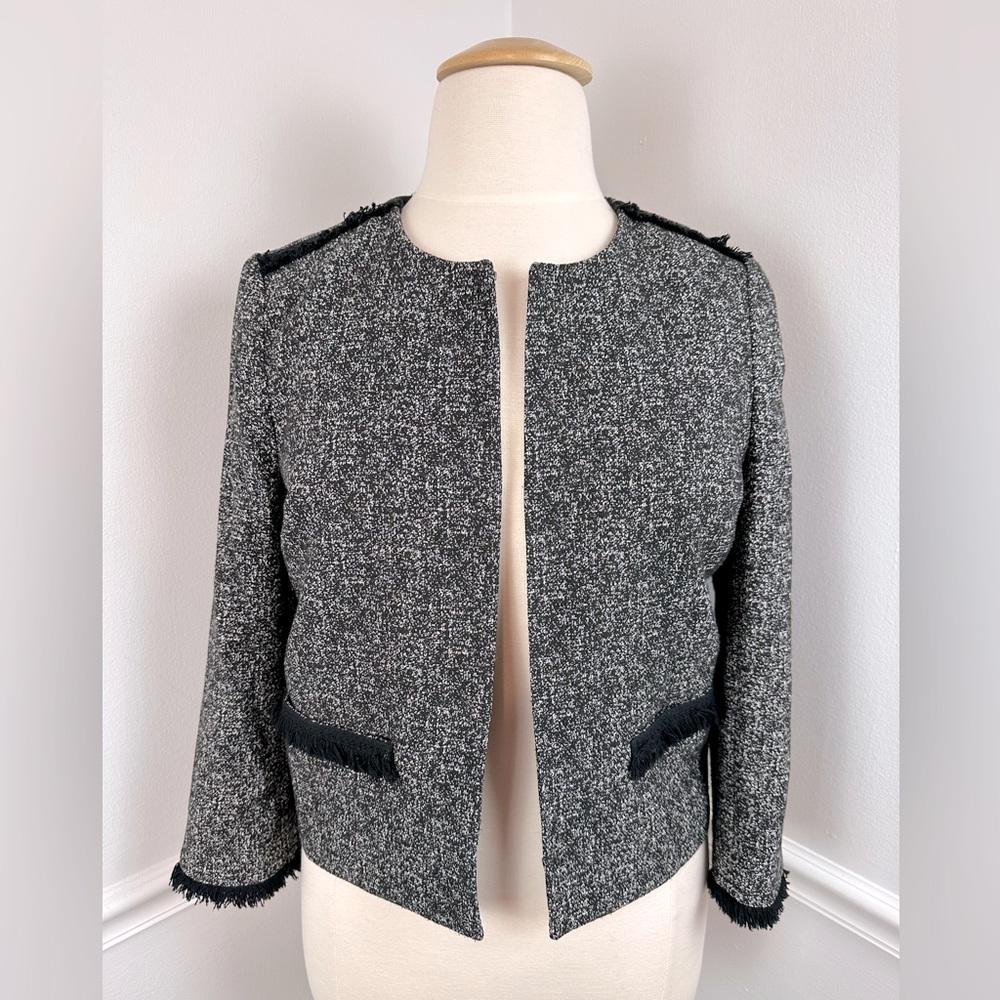 THE LIMITED Black & White Career Blazer Fringe Details | Size Large